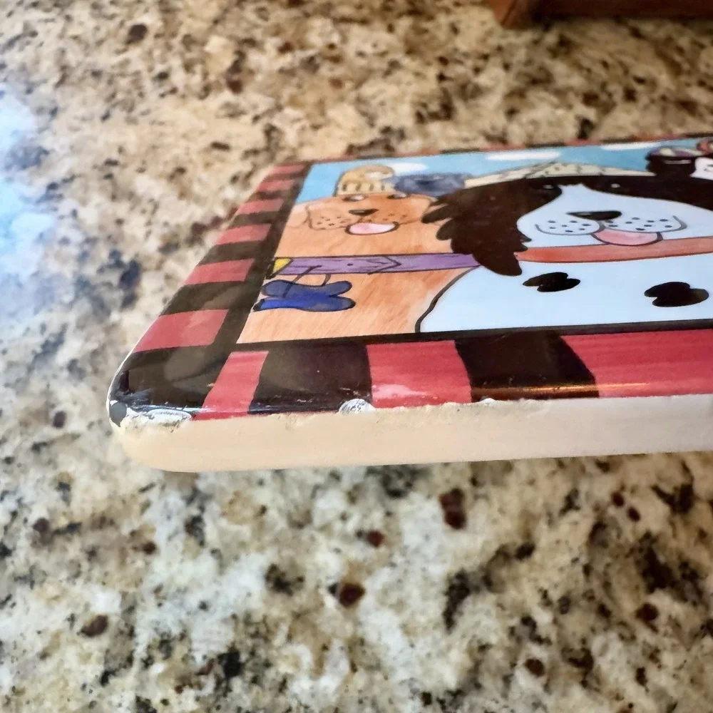 Vintage DOGZILLA 6x6 Ceramic Dog Trivet Candace Reiter Designs CATZILLA 1999 HTF
